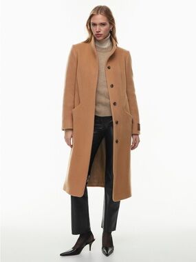 Aritzia Camel Long Single-Breasted Wool Coat